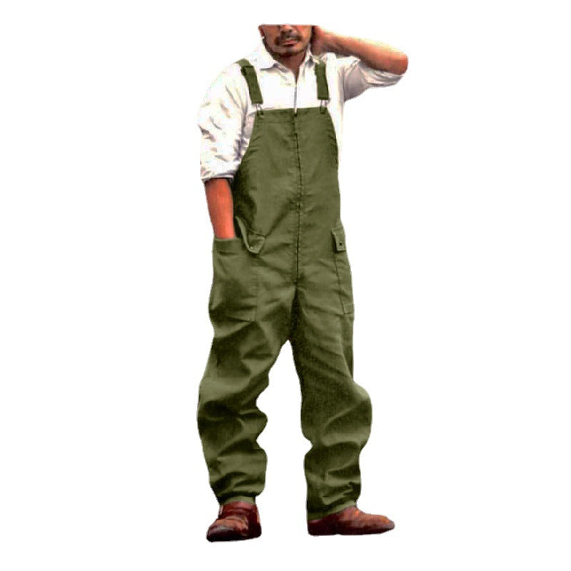 Men Pant Retro Men's Overalls Loose Casual Suspender Trousers