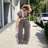 Women Cargo Pants Women's Stitching Design Loose Mopping Casual Pants