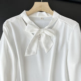 Women T-Shirt Autumn Korean Style Elegant Versatile Solid Color Top Shirt
