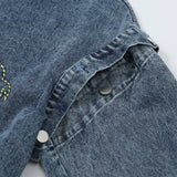 Men Denim Jacket Men's Spring and Autumn Denim Polo Shirt Top