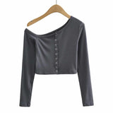Women T-shirt Fall Slim Fit Short Long Sleeve Top