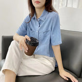 Women T-Shirt Vintage Denim Shirt Women Summer Loose Design