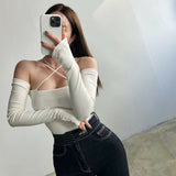 Women Long Sleeve Shirt Sleeveless Short Skinny Slimming Bottoming Shirt