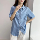 Women T-Shirt Vintage Denim Shirt Women Summer Loose Design