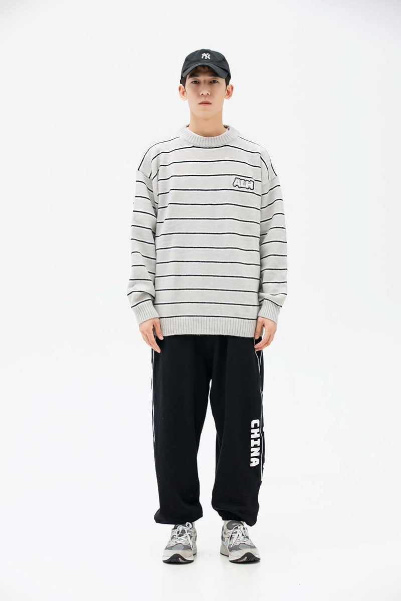 Unisex Sweater Autumn Pinstripe round Neck Sweater