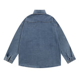 Men Long Sleeved T Shirt Embroidered Jerry and Tom Shirt Coat Men's Trendy Loose Washed-out Denim Long Sleeve