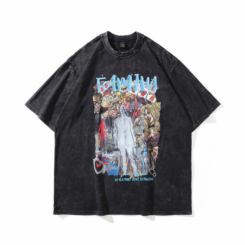 Men T Shirt Street Vintage Summer Washed Distressed Short Sleeve Hip Hop T-shirt