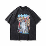 Men T Shirt Street Vintage Summer Washed Distressed Short Sleeve Hip Hop T-shirt