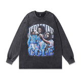 Men Long Sleeve Shirt Singing Portrait Printing Washed and Worn Long Sleeve Bottoming T-shirt for Men and Women