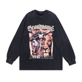 Men Long Sleeve Shirt Vintage Printed Vintage Long Sleeve T-shirt Men and Women All-Matching Base