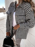 Plaid Trench Coat Autumn and Winter Houndstooth Printed Woolen Coat for Women