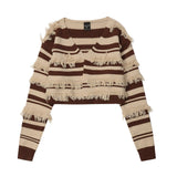 Women Sweater Knitted Cardigan Hanging Color Matching Cropped Sweater Coat
