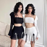 Women Co-Ord Set Summer Skirt Bell Sleeve Cape Suit