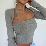 Women T-Shirt Vest Solid Color Fashion Suit