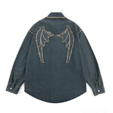 Men Long Sleeve T Shirt Paste Cloth Embroidery Denim Shirt Jacket Men's Spring and Autumn Long Sleeve Shirt