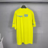 Men T-shirts Double Ring Flame Printing Washed Old Short Sleeve T-Shirts Loose