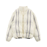Men Cotton Mixed Jacket Coat Stitching Contrast Color Striped Bread Coat Men's Winter Cotton Dress Loose Zip Coat