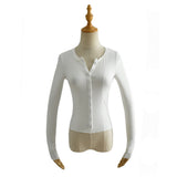 Women T-Shirt Top Women V-neck Single Breasted Long Sleeve Cardigan T-shirt