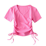 Women's T-Shirt Summer V-neck Short-Sleeved T-shirt Women's Pure Short Top