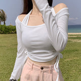 Women's Long Sleeve Shirt Autumn Top Women's Drawstring Short Long Sleeve