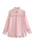 Women T-shirt Fall Women's Clothing Stitching Lapel Long Sleeve Shirt