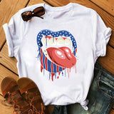 Women's Independence Day T Shirt T-shirt Women's Short Sleeve Heart Printing Loose