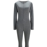 Women Jumpsuit Tight Sports Long Sleeve Zipper Sexy Jumpsuit