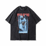 Men T Shirt Angel Print Wash Short Sleeve T-shirt Men and Women Retro Couple