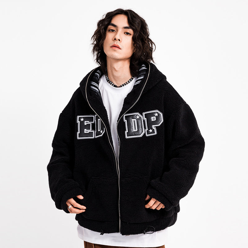 Men Cotton Padded Jacket Coat Double-Sided Wear Berber Fleece Cotton Coat Men's Winter Loose Cotton Coat Coat