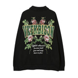 Men Hoodie Rose Flower Letter Print Sweatshirt Men's Loose Lapels Half Zip Pullover