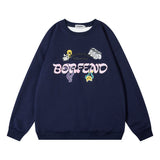 Men Hoodie Fun Letter Print round Neck Long Sleeve Sweater