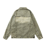 Men Denim Jacket Distressed Stitching Denim Jacket Men's Loose Pu Handsome Wash Jacket