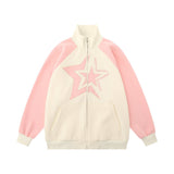 Men Hoodie Five-Pointed Star Embroidered Stand Collar Cardigan Sweater