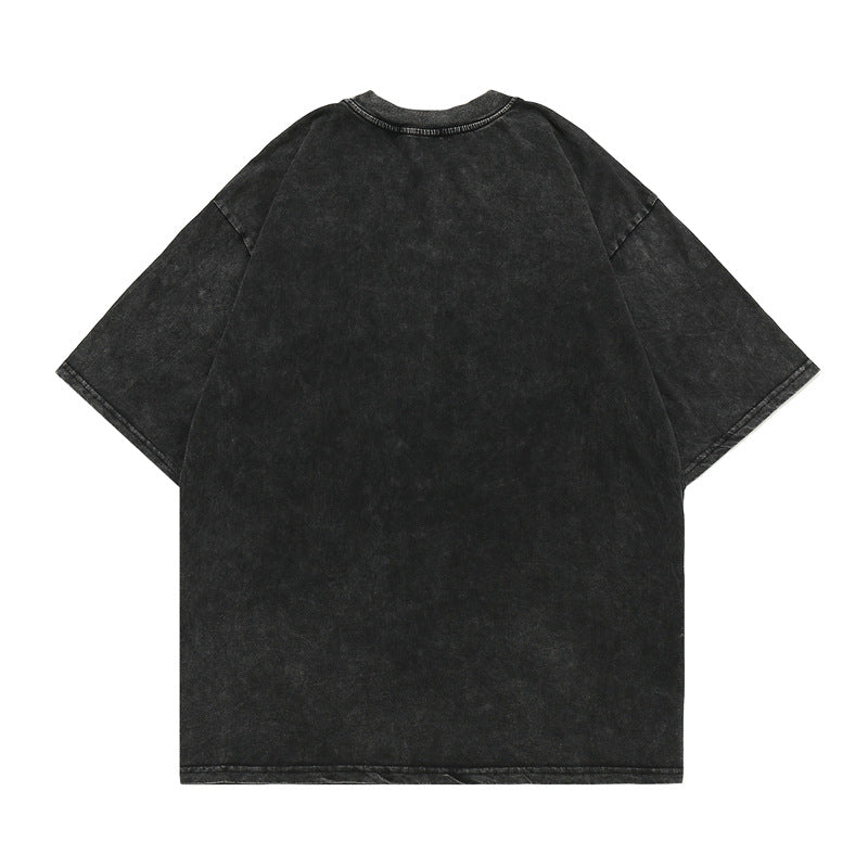 Men T Shirt Washed and Worn Printed Loose T-shirt Men's Summer Street