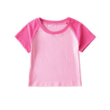 Women T-Shirt Contrast Color Short-Sleeved T-shirt Women's Summer round Neck