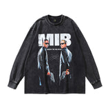 Men Long Sleeve Shirt Figure Washed Distressed Long Sleeve T-shirt Men and Women Hiphop Vintage Loose