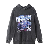 Men Hoodie Printed Washed Distressed Hooded Sweater Men's Loose Long Sleeve