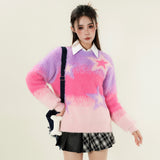 Women Sweater Color-Block Crew Neck Women's Loose Autumn Sweater