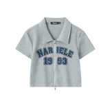 Women T-shirt Waffle Letter Print Short-Sleeve T-shirt Girls Short Summer