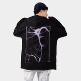 Men Hoodie Lightning Print Hooded Cardigan Sweater Loose Letter Zipper Hooded Jacket