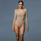 Women Jumpsuit Long Sleeve Square-Neck Tight Jumpsuit T-shirt for Women