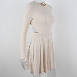 Work Dresses Solid Color Crew Neck Hollow Long Sleeve Dress