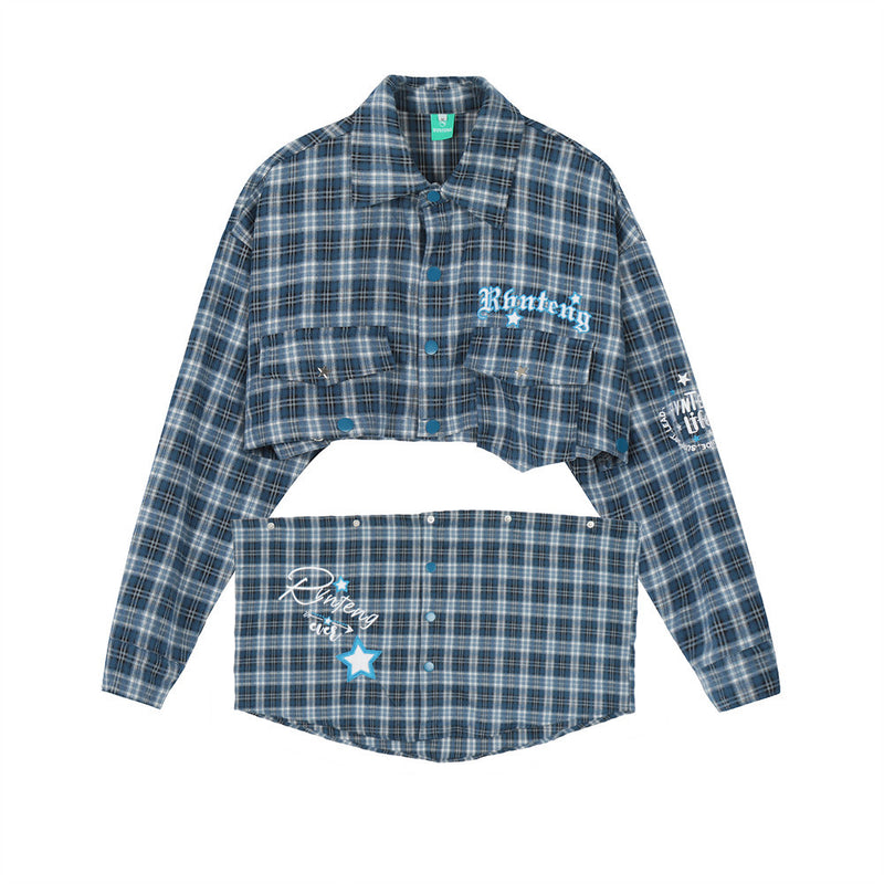 Women Long Sleeve Shirt Women's Plaid Long Sleeve Shirt Autumn Embroidery Short Shirt Coat