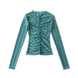 Women T-Shirt Long Sleeve Bottoming Shirt Personality Mesh Sun-Protective Clothing