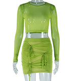 Women Co-Ord Set round Collar Gauze Short T-shirt Skirt Fashion