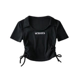 Women T-Shirt Top Lapel Slim-Fit Short-Sleeved T-shirt for Women