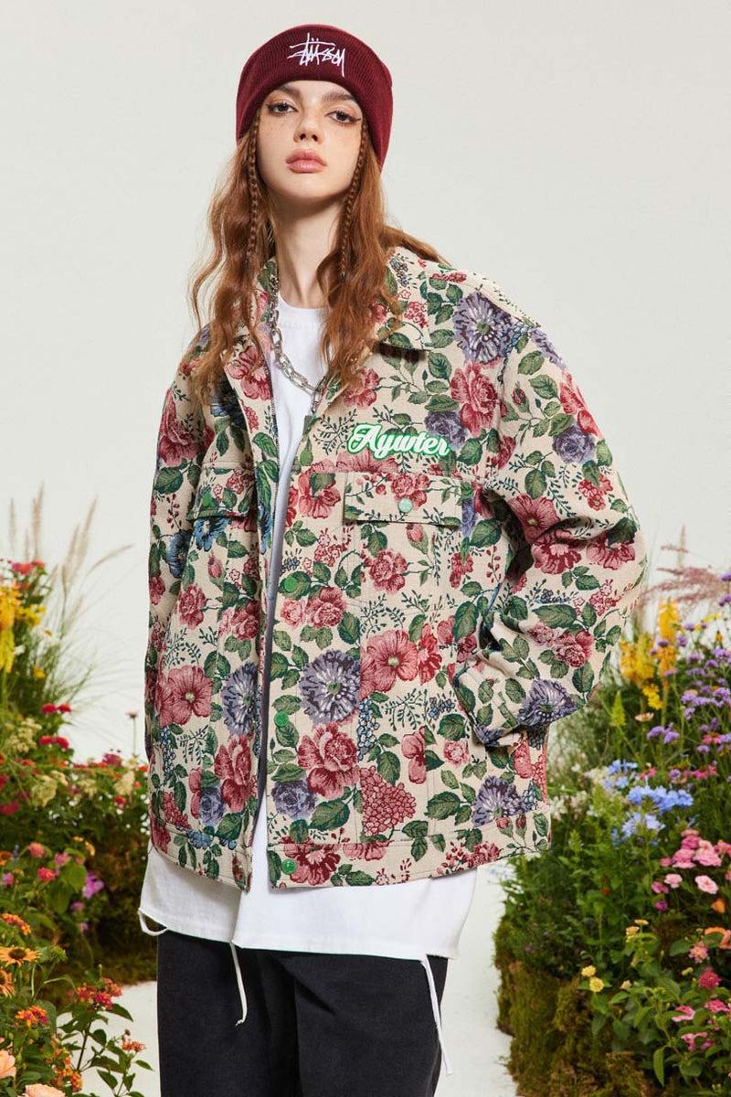 Unisex Jacket Autumn Yarn-Dyed Floral Jacket Women's Clothing