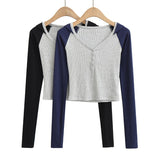 Women T-Shirt Autumn Long Sleeve V-neck Short Hood T-shirt