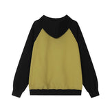 Men Hoodie Color Contrast Patchwork Raglan Sleeve Hooded Sweater Letter Embroidery Loose Pullover Leisure Hoodie