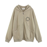 Men Hoodie Masked Zipper Hooded Sweater Men's Worn-out Design Sense Baggy Coat